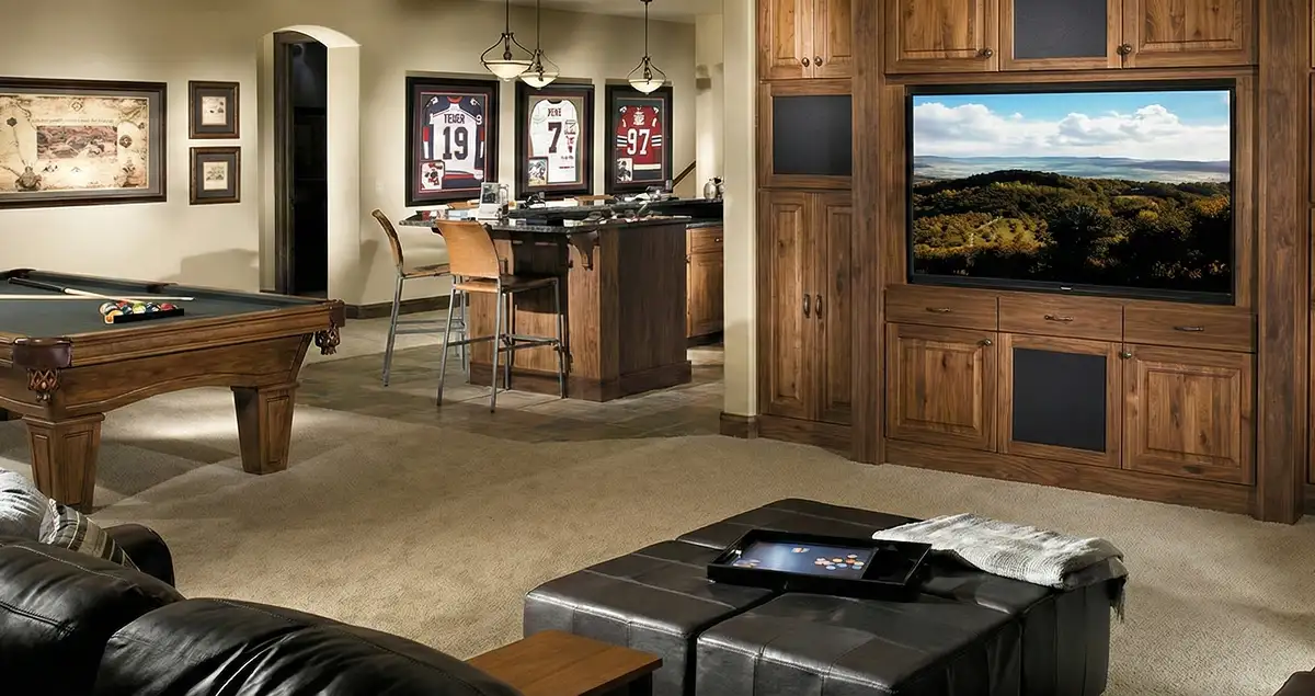 finished basement remodeling project transforming a basement into a comfortable living space in Arlington, TX
