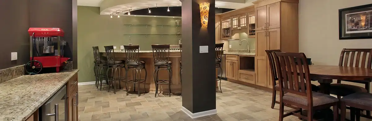 modern basement remodeling with custom finishes and open layout in a home in Arlington, TX
