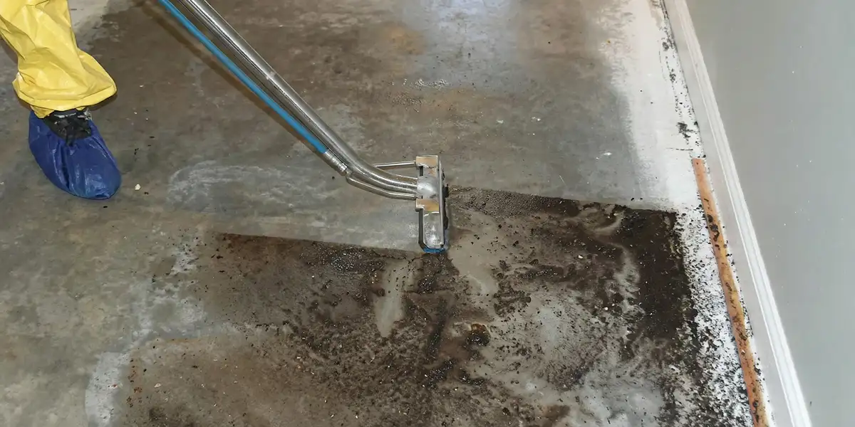 sewage removal technicians extracting contaminated wastewater from a residential floor in Arlington, TX